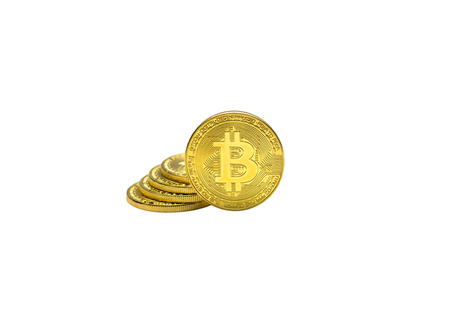 golden bitcoins with isolate.の写真素材