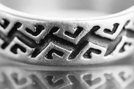 Extreme Close-Up Of Engraved Silver Ringの写真素材