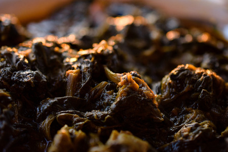 Delicious Greek Spinach And Meat Stew During Sunsetの写真素材