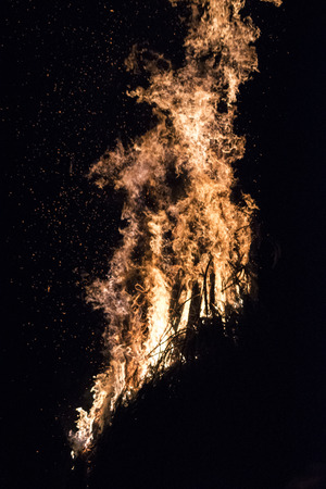 Large Campfire Burning During the Nightの写真素材