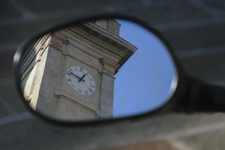 Abstract Shot Of Old Clock Tower Through Mirrorの写真素材