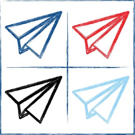 Hand drawn paper planes on white background  Blue, aquamarine, black and redのイラスト素材