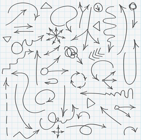 Set of various hand drawn arrows. Vector illustration, easy paste to any background.のイラスト素材