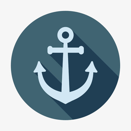 Anchor icon with long shadow. Flat design style modern vector illustration. Isolated on stylish color background. Square flat long shadow icon. Elements in flat design.のイラスト素材