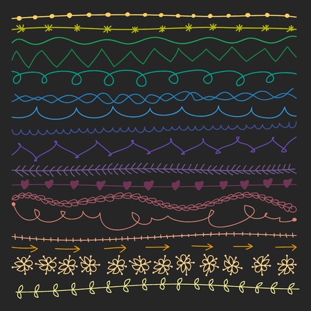 Set of vector design elements and page decoration, dividers and borders. Hand-drawn elements. Vector illustration.のイラスト素材