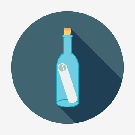 Pirate or sea icon, bottle mail. Flat design style modern vector illustration. Isolated on stylish color background long shadow icon.  Elements in flat design.のイラスト素材