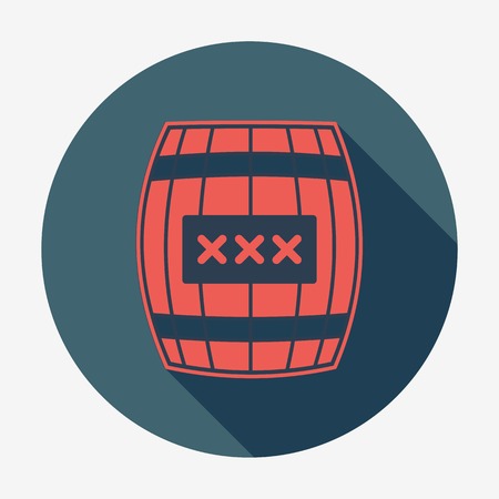 Pirate icon with long shadow, cask or barrel. Flat design style modern vector illustration. Isolated on background. Elements in flat design.のイラスト素材