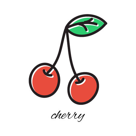 Vector illustration. Cherry. Hand-drawn object isolated on white background. Easy paste to any backgroundのイラスト素材