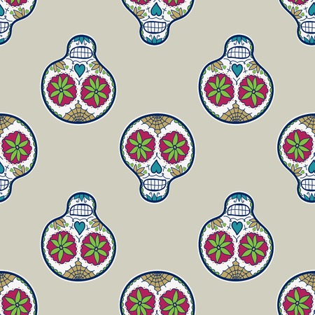 Seamless pattern with sugar skull. Vector illustration. Hand-drawn doodle background.のイラスト素材