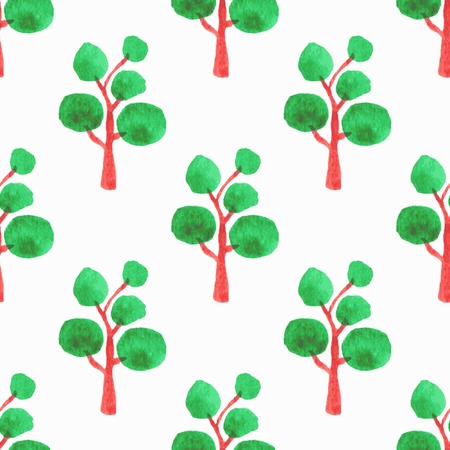 Seamless pattern with trees. Hand-drawn background. Vector illustration. Real watercolor drawing.