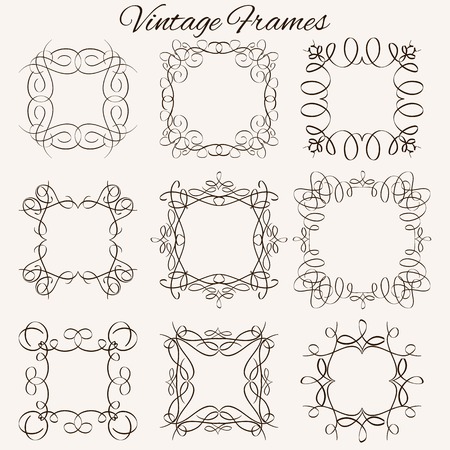 Set of vector vintage frames. Hand-drawn calligraphic and typographic elements. Vector illustration.のイラスト素材