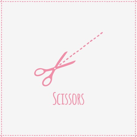Vector illustration. Hand-drawn pink flat sewing scissorsのイラスト素材