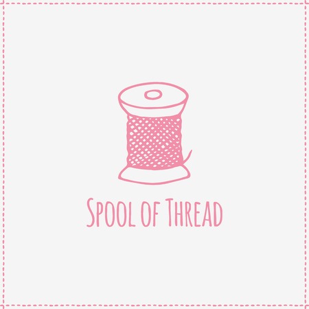 Vector illustration. Hand-drawn pink flat spool of threadのイラスト素材