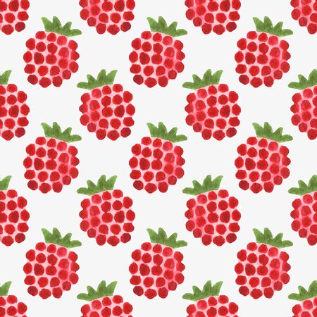 Seamless watercolor pattern with funny raspberries on the white background, aquarelle.  Vector illustration. Hand-drawn background. Useful for invitations, scrapbooking, design.のイラスト素材