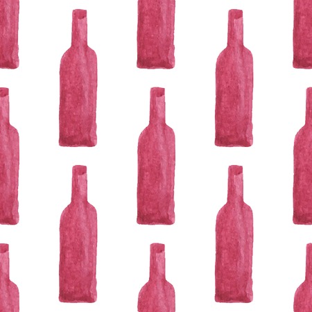 Seamless watercolor pattern with wine bottles, aquarelle.  Vector illustration. Hand-drawn background. Useful for invitations, scrapbooking, design.のイラスト素材