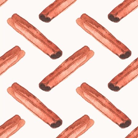 Seamless watercolor pattern with cinamon on the white backgroundのイラスト素材