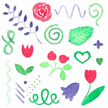 Watercolor set of floral design elementsのイラスト素材