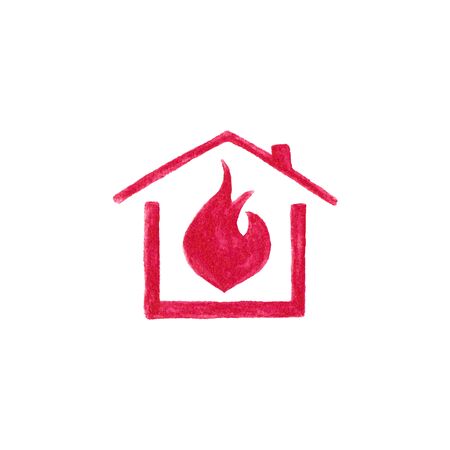Watercolor house in flame on the white backgroundのイラスト素材