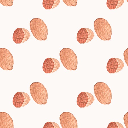 Seamless watercolor pattern with nutmeg on the white backgroundのイラスト素材