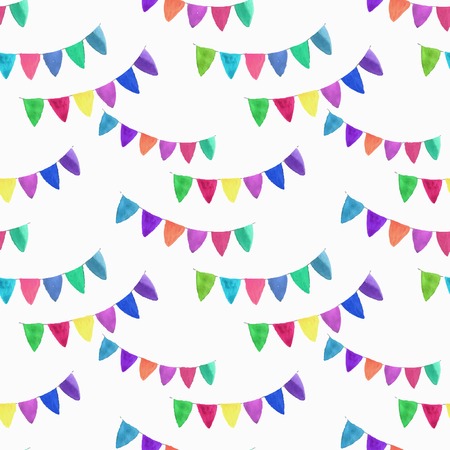 Watercolor seamless pattern with garlands on the white backgroundのイラスト素材