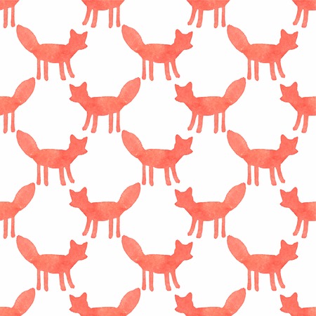 Watercolor seamless pattern with foxes on the white backgroundのイラスト素材