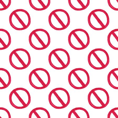 Watercolor seamless pattern with restriction sign on the white backgroundのイラスト素材