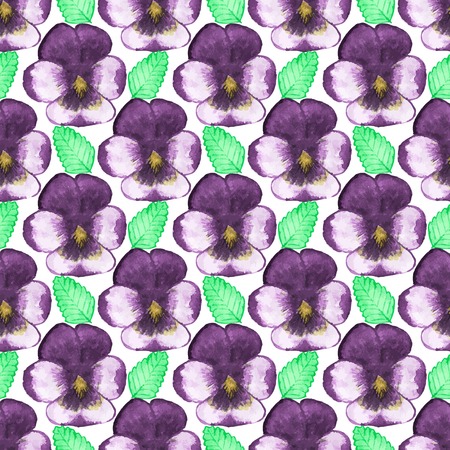 Seamless watercolor pattern with pansies on the white backgroundのイラスト素材