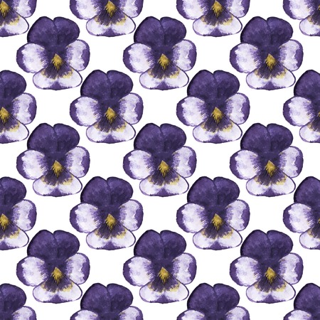 Seamless watercolor pattern with pansies on the white backgroundのイラスト素材