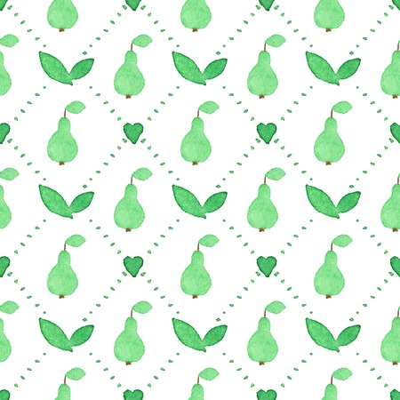 Seamless watercolor pattern with pears on the white background.