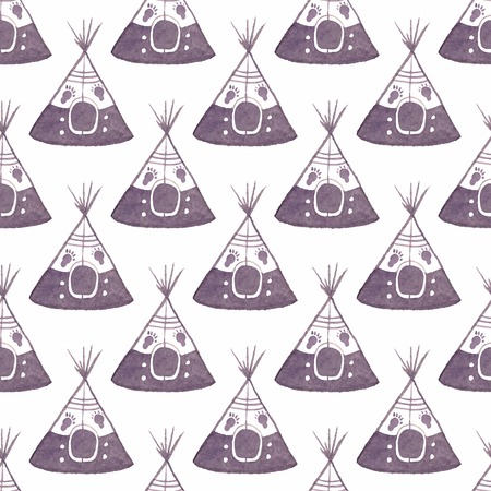 Watercolor seamless pattern with teepee on the white backgroundのイラスト素材