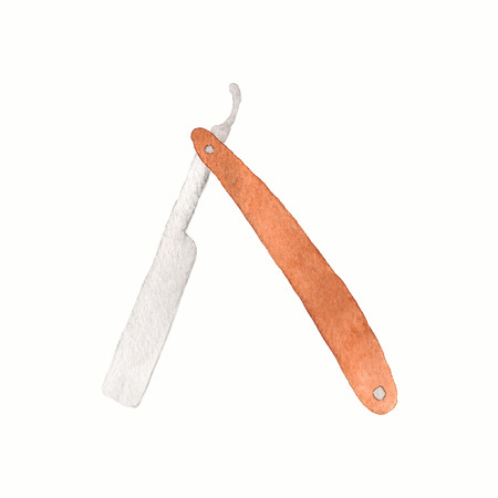Straight razor. Watercolor straight razors on the white background, aquarelle. Barber shop. Vector...