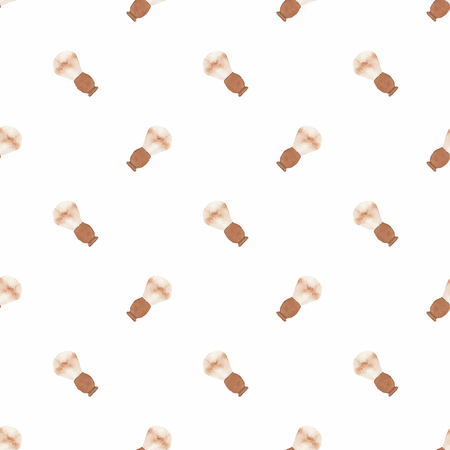 Barber brush. Seamless watercolor pattern with old-fashioned brushes on the white background, aquarelle. Vector illustration. Hand-drawn decorative element. Real watercolor paintingのイラスト素材