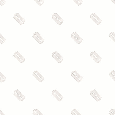 Razor. Seamless watercolor pattern with stainless razor on the white background, aquarelle. Vector illustration. Hand-drawn original background for barber shop.  Real watercolor painting.のイラスト素材