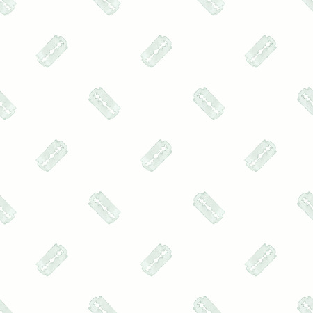 Razor. Seamless watercolor pattern with stainless razor on the white background, aquarelle. Vector illustration. Hand-drawn original background for barber shop.  Real watercolor painting.のイラスト素材