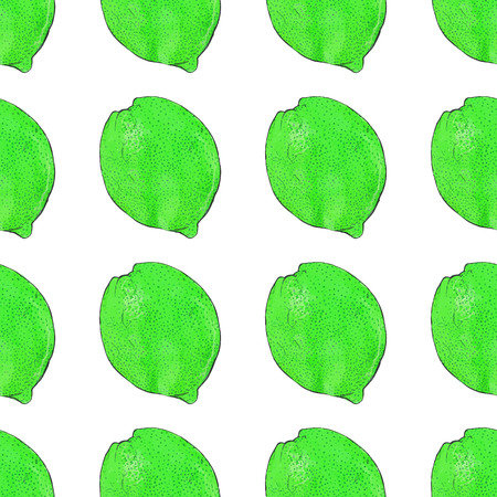 Limes or lemons. Seamless pattern with fruits. Hand-drawn background. Vector illustration. Real watercolor drawing.のイラスト素材