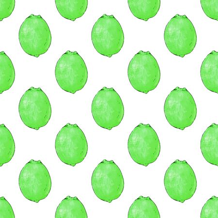 Limes or lemons. Seamless pattern with fruits. Hand-drawn background. Vector illustration. Real watercolor drawing.のイラスト素材