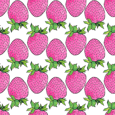 Strawberries. Seamless pattern with berries. Hand-drawn background. Vector illustration. Real watercolor drawing.のイラスト素材