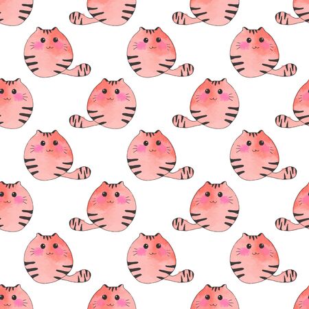 Seamless pattern with cartoon cats. Hand-drawn background. Vector illustration. Real watercolor drawing.のイラスト素材