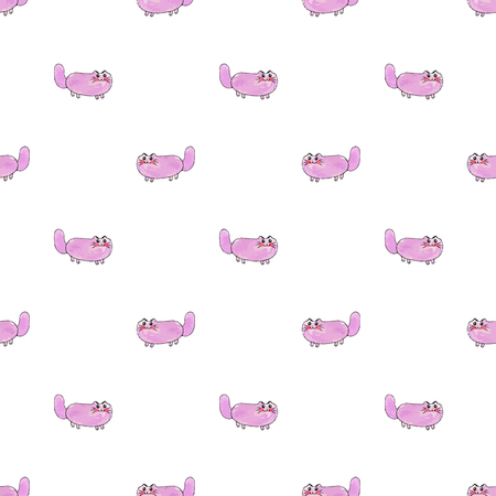 Seamless pattern with cartoon cats. Hand-drawn background. Vector illustration. Real watercolor drawing.のイラスト素材