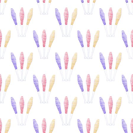 Seamless pattern with juggling mace. Hand-drawn background. Vector illustration. Real watercolor drawing.のイラスト素材