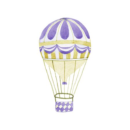 Hot air balloon. Hand-drawn jet. Real watercolor drawing. Vector illustration. Traced paintingのイラスト素材