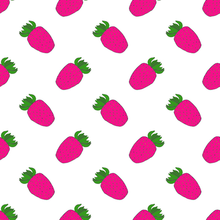 Strawberry. Seamless pattern with berries. Real outline drawing. Vector illustration. Traced paintingのイラスト素材