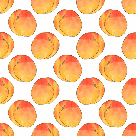 Apricot. Seamless pattern with fruits. Hand-drawn background. Vector illustration. Real watercolor drawing.のイラスト素材