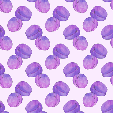 Prune. Seamless pattern with fruits. Hand-drawn background. Vector illustration. Real watercolor drawing.のイラスト素材