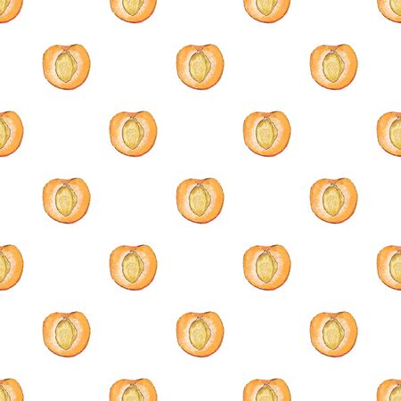 Apricot. Seamless pattern with fruits. Hand-drawn background. Vector illustration. Real watercolor...
