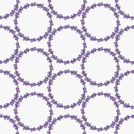 Lavender. Seamless pattern with flower wreaths on the white background. Hand-drawn original background.  Swatch inside. Vector illustrationのイラスト素材