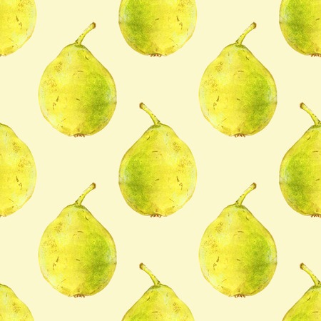 Pears. Seamless pattern with fruits. Hand-drawn background. Real watercolor drawing.の写真素材