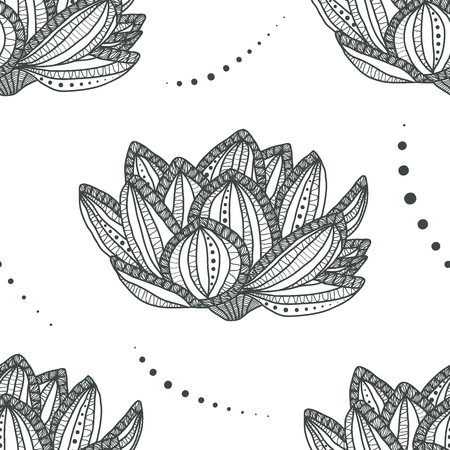 Seamless pattern with magic flower - anti stress coloring page for adult with high details isolated on white backgroundのイラスト素材