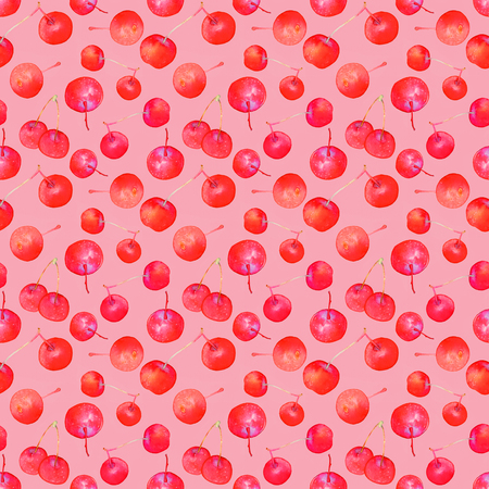 Mini apples. Seamless pattern with hand-drawn fruits  - little miniapple.  Real watercolor drawing. の写真素材
