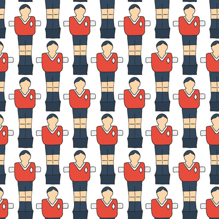 Table football sketch. Seamless pattern with hand-drawn cartoon icon - old-fashioned foosball player. Doodle drawing. Vector illustration - swatch insideのイラスト素材